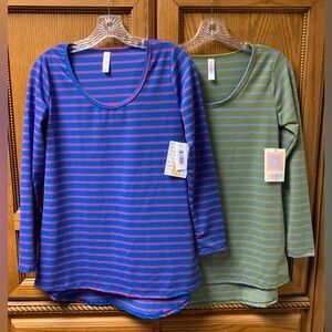 NWT!! LuLaRoe 2 Pack Women’s Striped Colorful Long Sleeve Shirt “Lynnae” Size XS